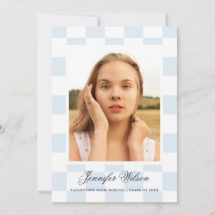 Chequered Grad graduation announcement Blue