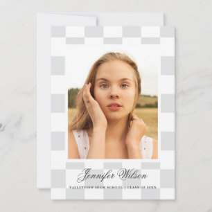 Chequered Grad graduation announcement Grey