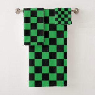 Chequered Green and Black Bath Towel Set