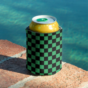 Chequered Green and Black Can Cooler