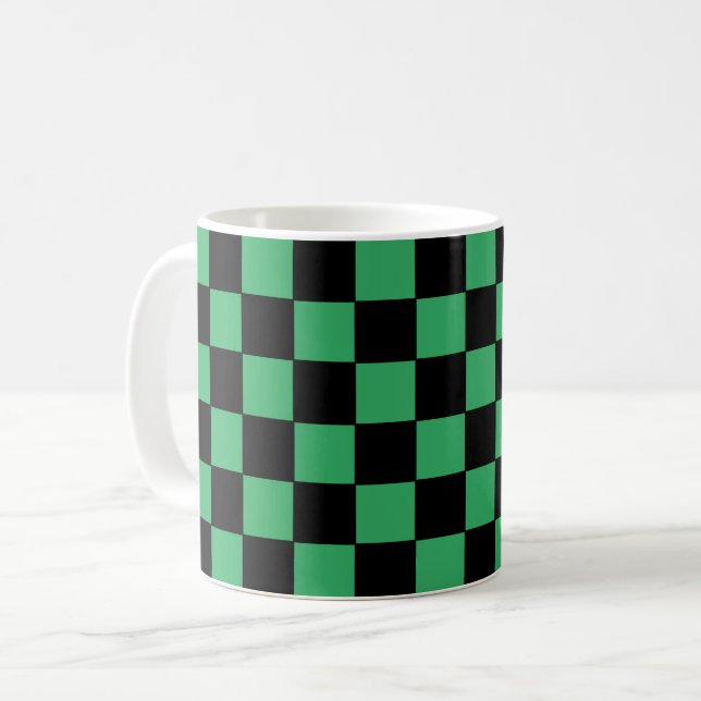 Chequered Green and Black Coffee Mug (Front Left)