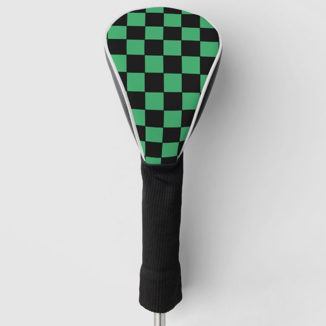 Chequered Green and Black Golf Head Cover (Front)