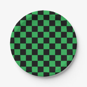 Chequered Green and Black Paper Plate
