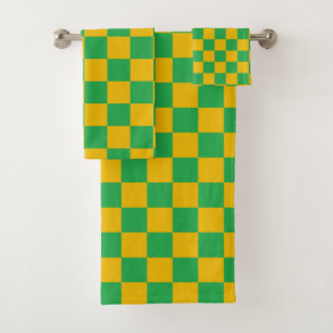 Chequered Green and Gold Bath Towel Set