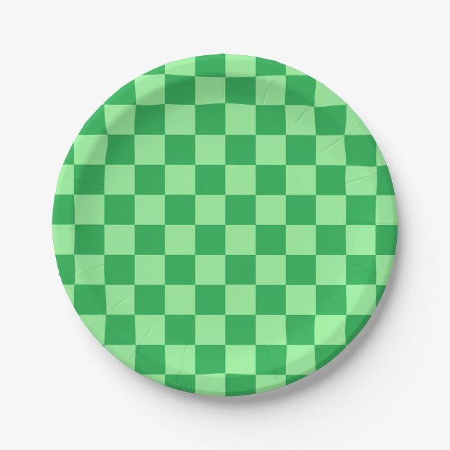 Chequered Green and Mint Green Paper Plate (Front)