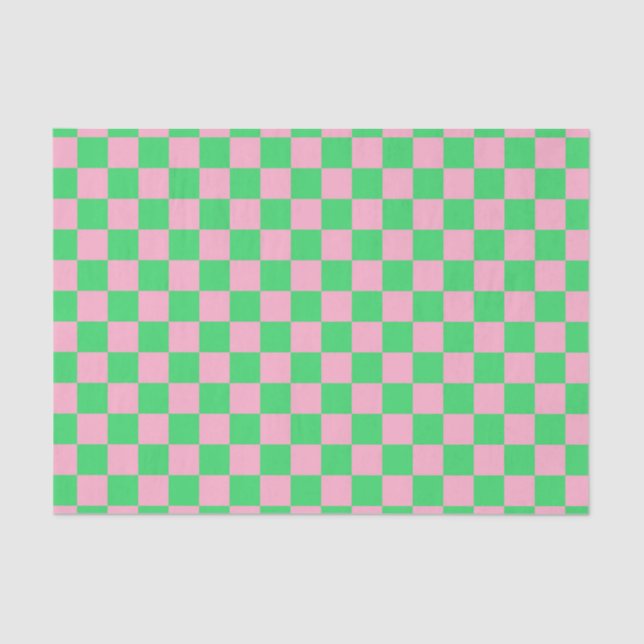 Chequered Green and Pink Tissue Paper (Front)