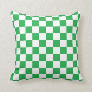 Chequered Green and White Cushion