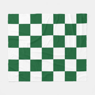 Chequered Green and White Fleece Blanket
