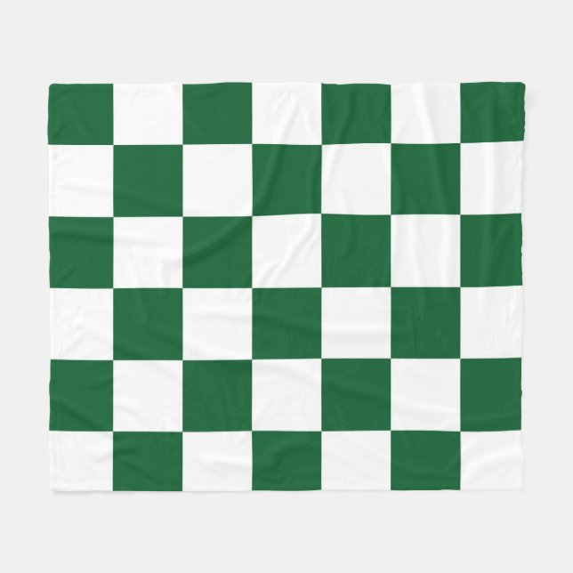 Chequered Green and White Fleece Blanket (Front (Horizontal))