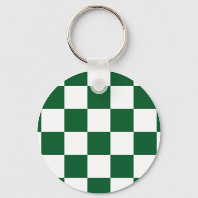Chequered Green and White Key Ring (Front)