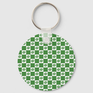 Chequered Green and White Lips Clover Pattern Key Ring