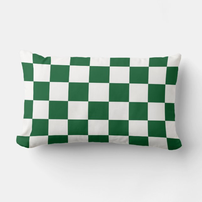 Chequered Green and White Lumbar Cushion (Front)