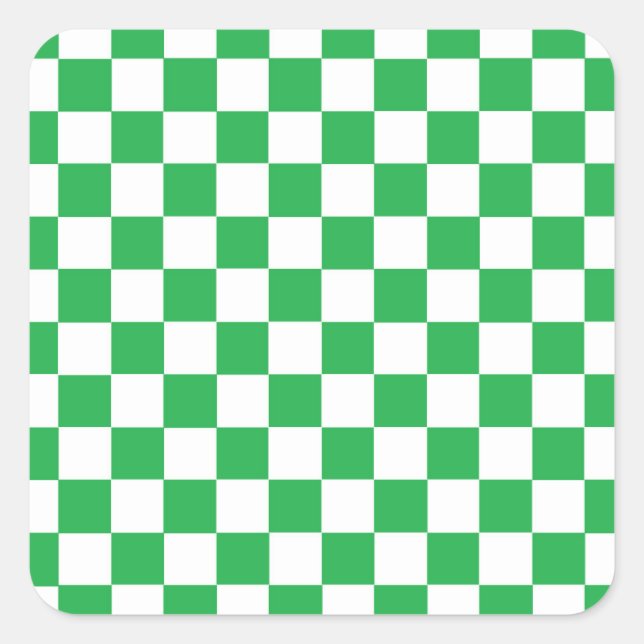 Chequered Green and White Square Sticker (Front)