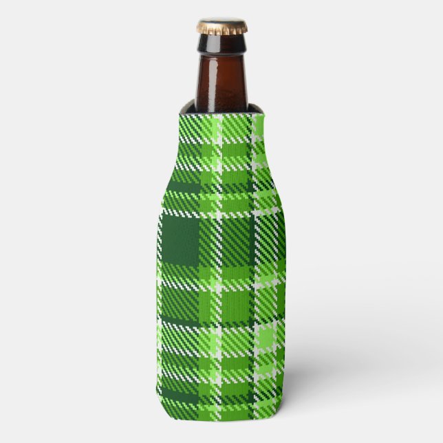 Chequered Green Colour Pattern Bottle Cooler (Bottle Front)
