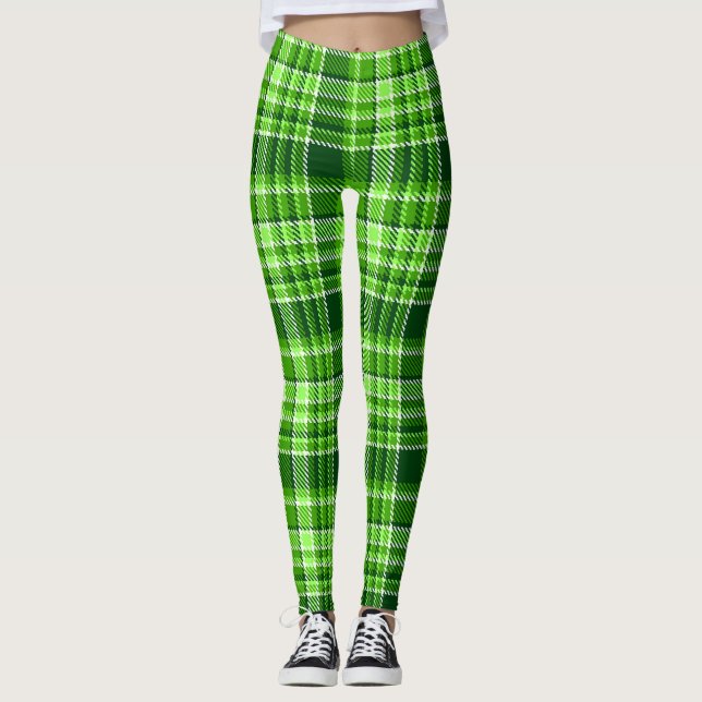 Chequered Green Colour Pattern Leggings (Front)