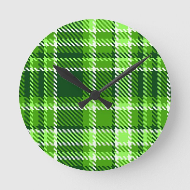 Chequered Green Colour Pattern Round Clock (Front)