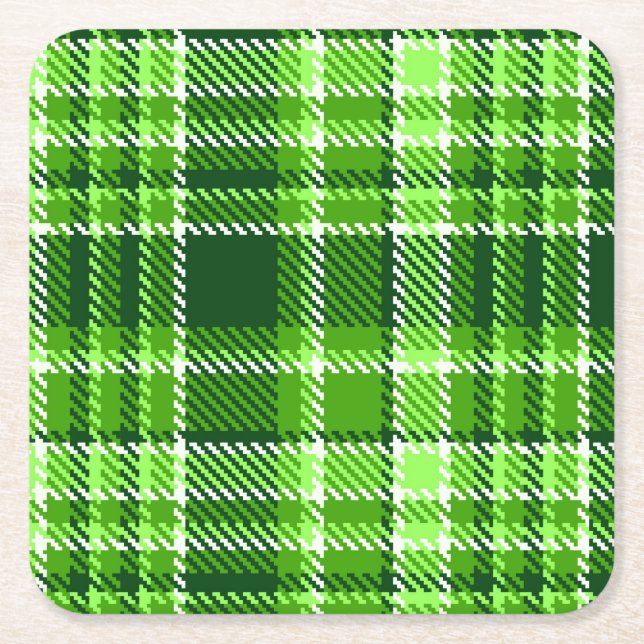 Chequered Green Colour Pattern Square Paper Coaster (Front)