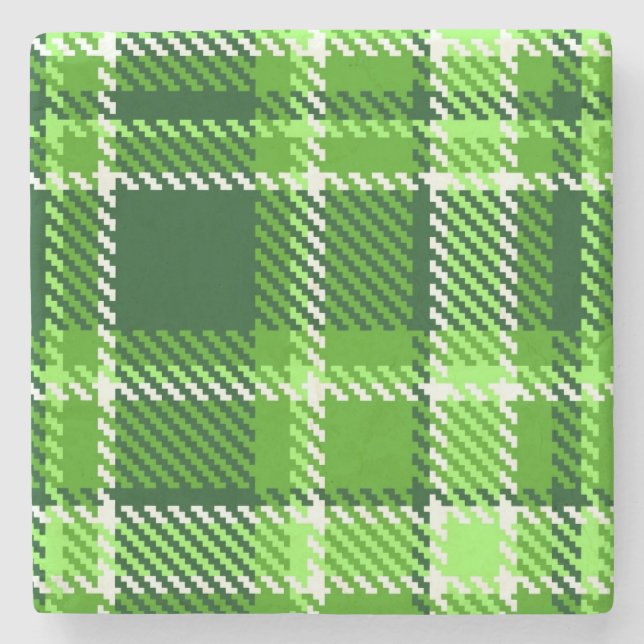 Chequered Green Colour Pattern Stone Coaster (Front)