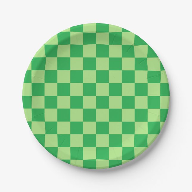 Chequered Green Paper Plate (Front)