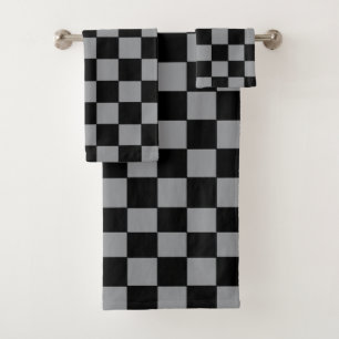 Chequered Grey and Black Bath Towel Set
