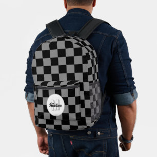 Chequered grey and black geometric retro Monogram Printed Backpack