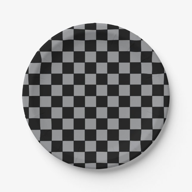 Chequered Grey and Black  Paper Plate (Front)