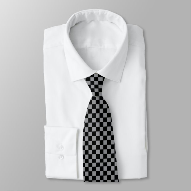 Chequered Grey and Black  Tie (Tied)
