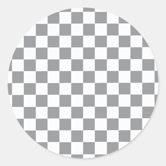 Chequered Grey and White Classic Round Sticker (Front)