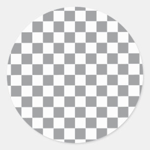 Chequered Grey and White Classic Round Sticker