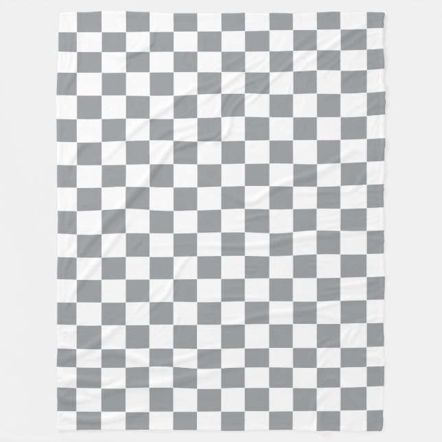 Chequered Grey and White Fleece Blanket (Front)