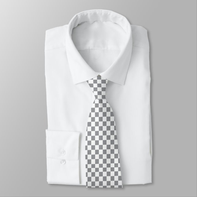 Chequered Grey and White Tie (Tied)