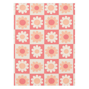 Chequered Groovy  Peach Fuzz Retro Flowers Pattern Tablecloth