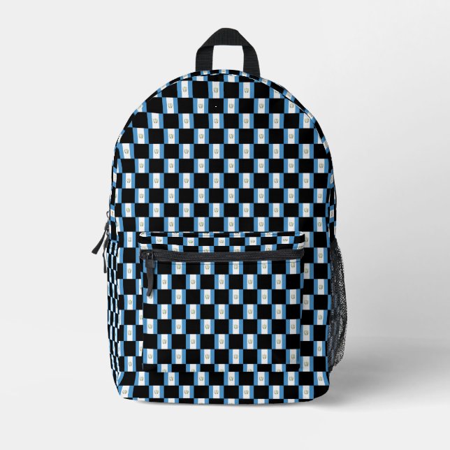 Chequered Guatemala Flag Pattern  Printed Backpack (Front)
