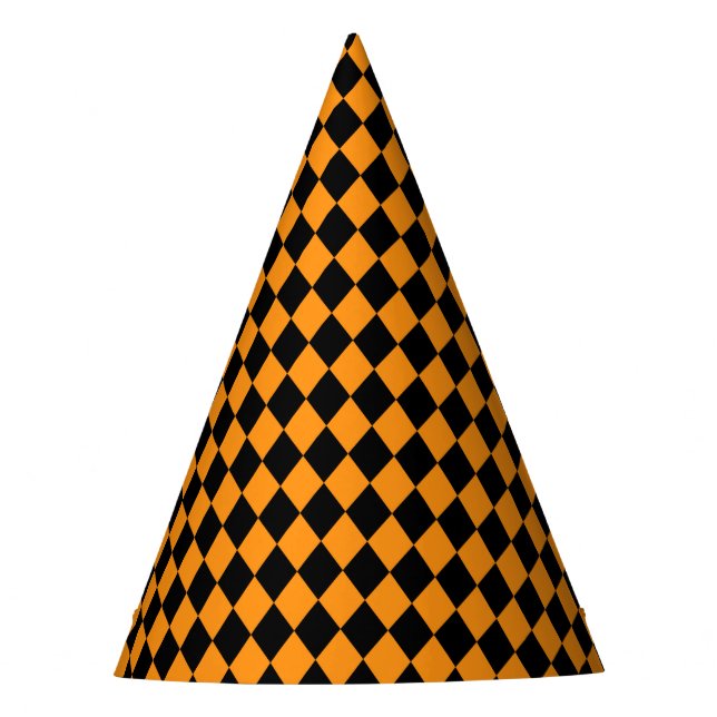 Chequered halloween black and orange party hat (Front)