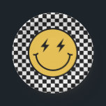 Chequered Happy Face Birthday Paper Plate<br><div class="desc">Add a finishing touch to your little one's birthday decor with these chequered happy face plates.</div>