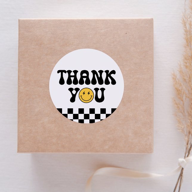 Chequered Happy Face Birthday Thank You Classic Round Sticker (Creator Uploaded)