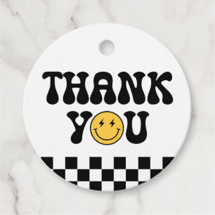 Chequered Happy Face Birthday Thank You Favour Tags
