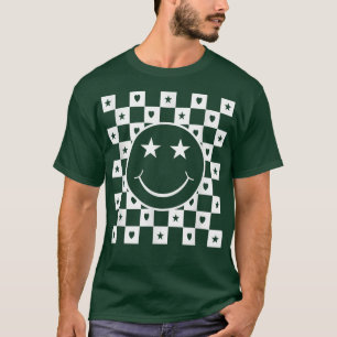 Chequered Happy Smiling Face Graphic Funny  T-Shirt