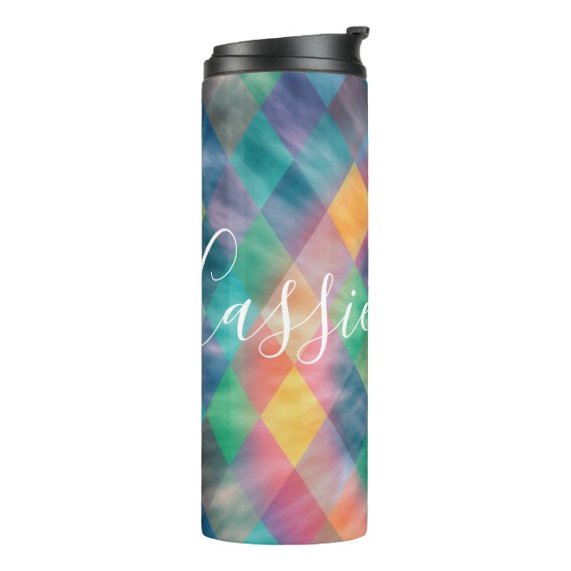 Chequered Harlequin Pale Rainbow  Thermal Tumbler (Rotated Left)
