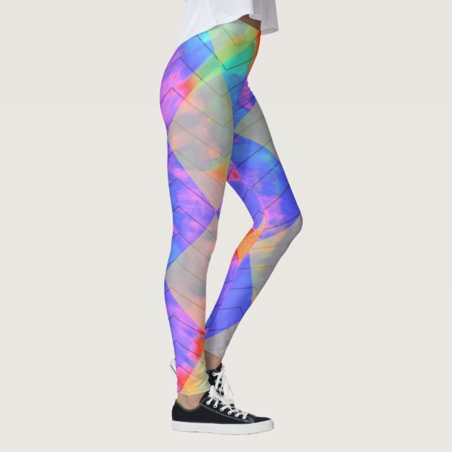 Chequered Harlequin Rainbow Herringbone Colourful  Leggings (Right)
