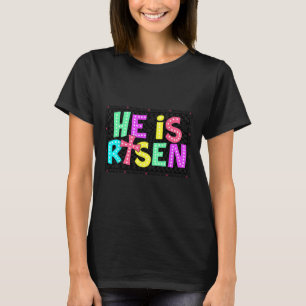 Chequered He Is Risen Jesus Christian Easter Kids  T-Shirt
