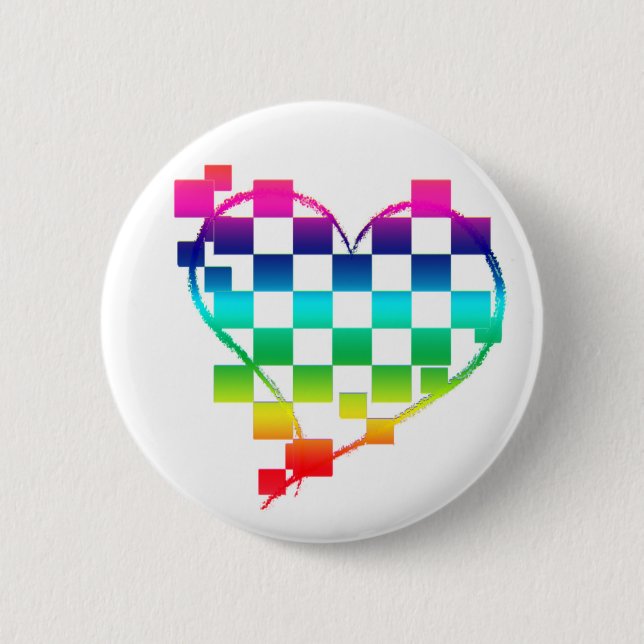 chequered heart. 6 cm round badge (Front)