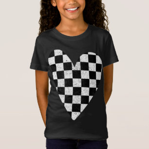 Chequered heart black and white plaid Valentine di T-Shirt