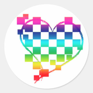 chequered heart. v1. classic round sticker