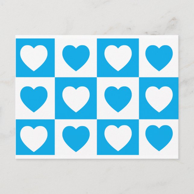 Chequered Hearts - Cyan Blue Postcard (Front)