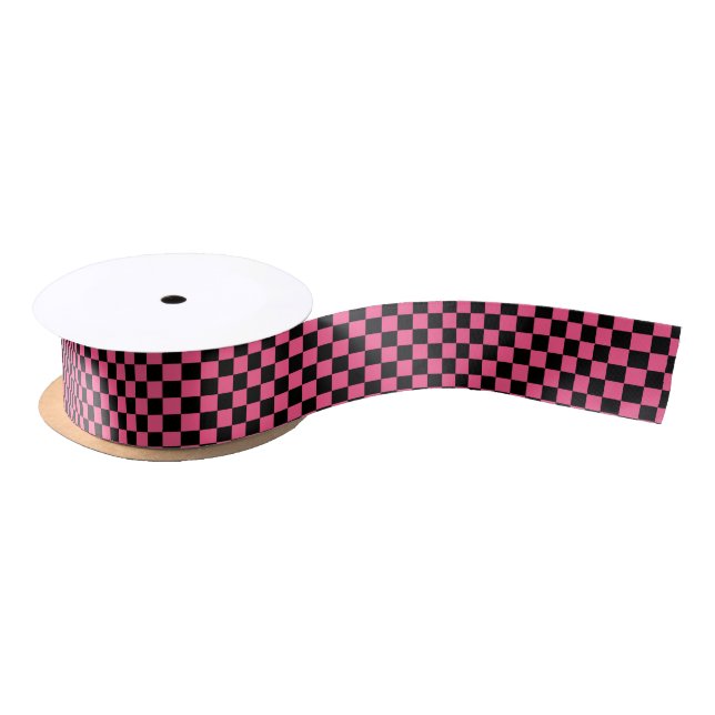 Chequered Hot Pink and Black Satin Ribbon (Spool)