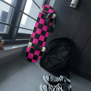 Chequered Hot Pink and Black Skateboard