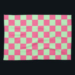 Chequered Hot Pink and Soft Green Tea Towel<br><div class="desc">Abstract digital art of hot pink and soft green squares in a chequered formation.</div>