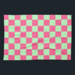 Chequered Hot Pink and Soft Green Tea Towel<br><div class="desc">Abstract digital art of hot pink and soft green squares in a chequered formation.</div>
