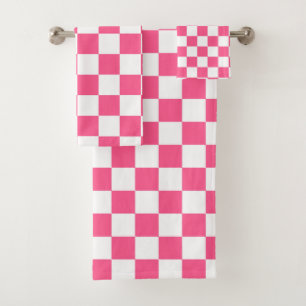 Chequered Hot Pink and White Bath Towel Set